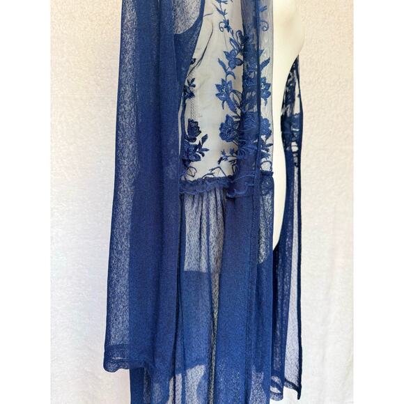 Forgotten Grace Navy Blue Long Sleeve Sheer Lace Topper Cardigan Large - Picture 5 of 10